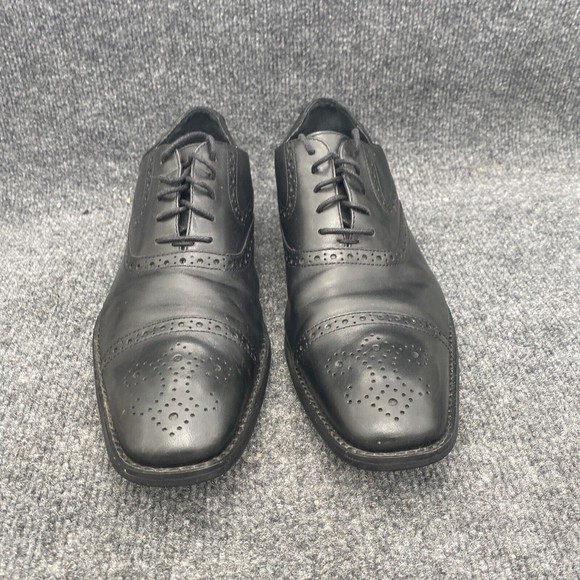 Johnson & Murphy Shoes Men’s Size 9.5 Black Cap Toe Oxford Half Brogue Saddle - Picture 5 of 13